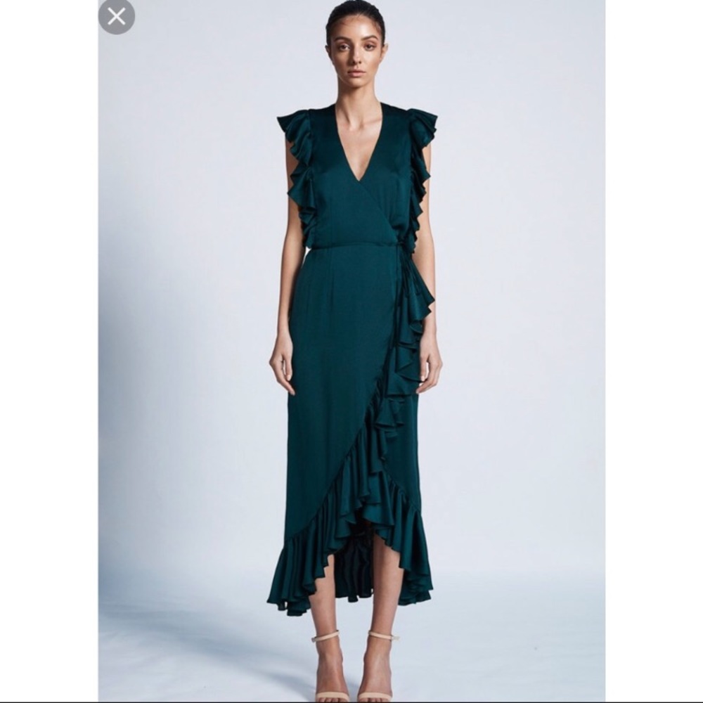 Shonna Joy Luxe Ruffle Wrap Dress - Emerald